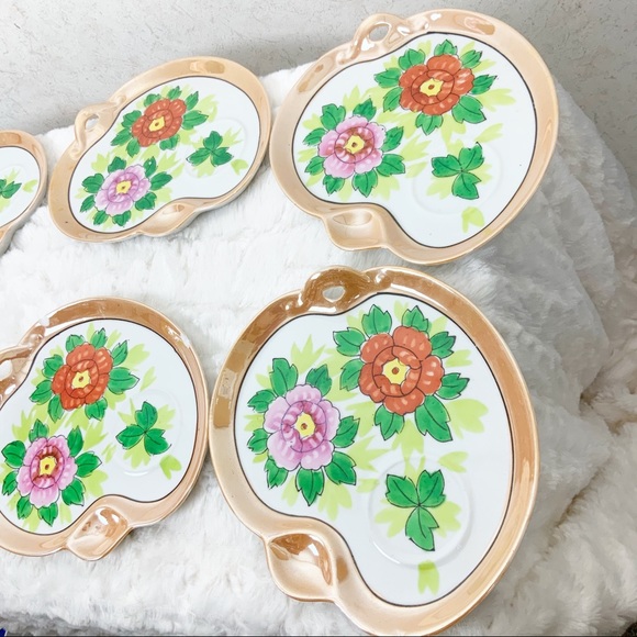 Vintage Seiei & Co Japan 6 floral lusterware snack plates - Picture 4 of 8